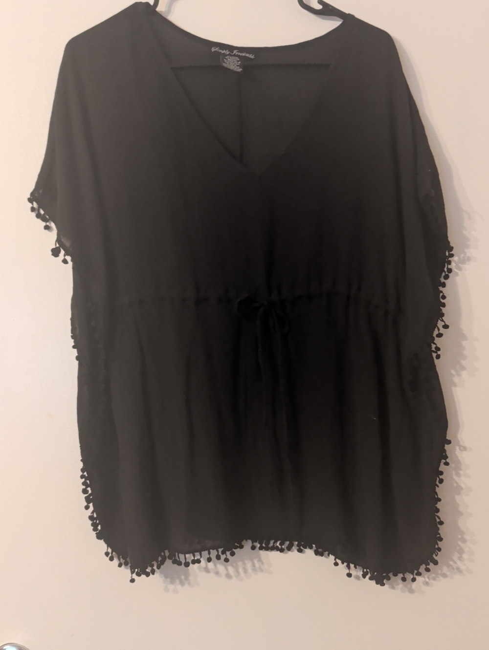 Simply Irresistible Women's Top, Black, Pom Pom Trim, Size M